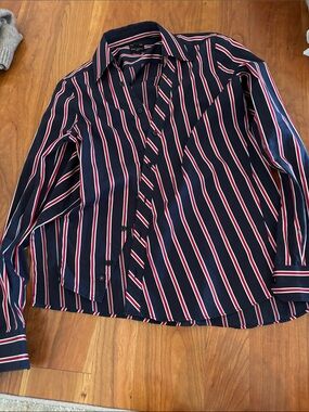 Women’s Navy Striped Button-Front Blouse